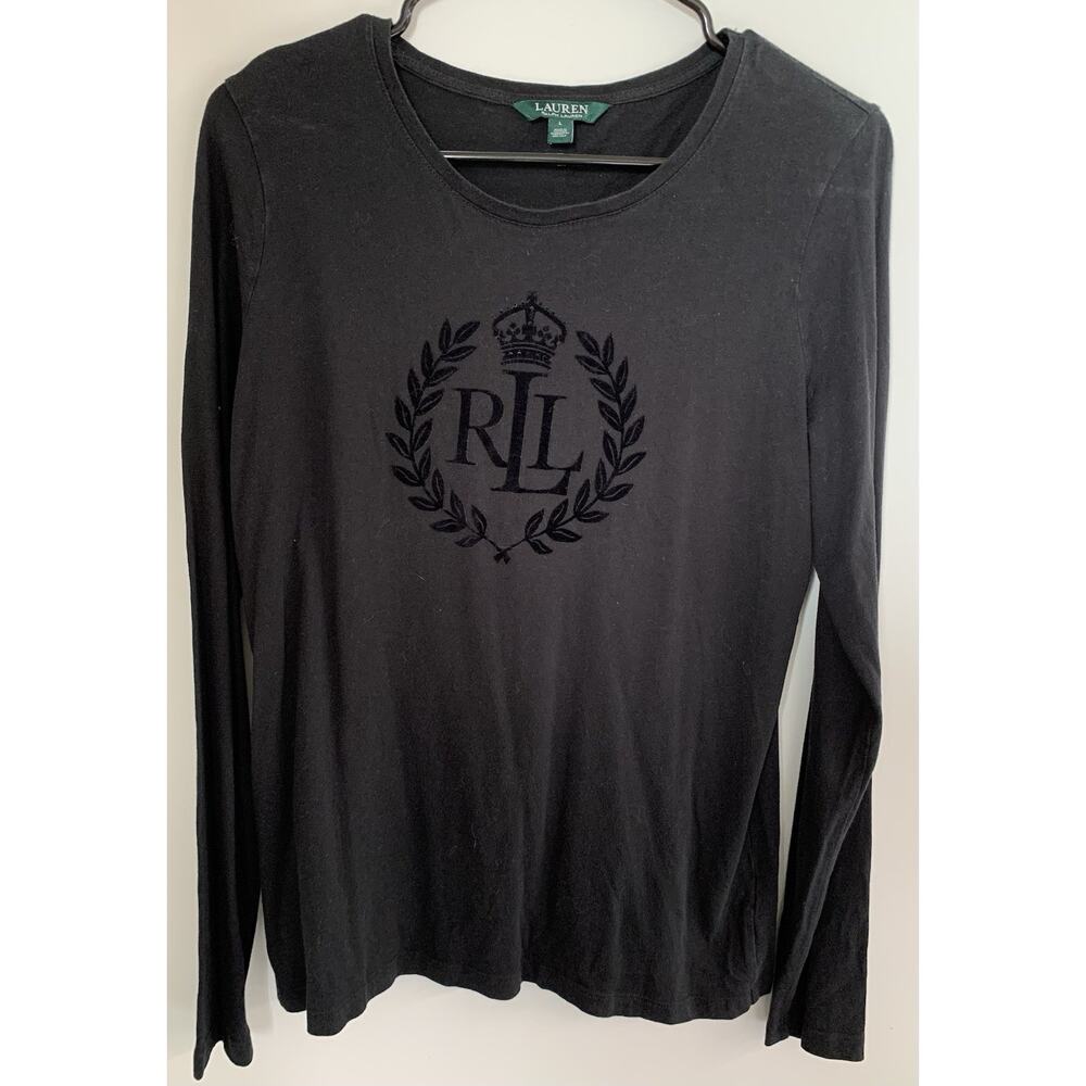 LRL Lauren Ralph Lauren Women’s Long Sleeved Logo Pullover Black Shirt Size L